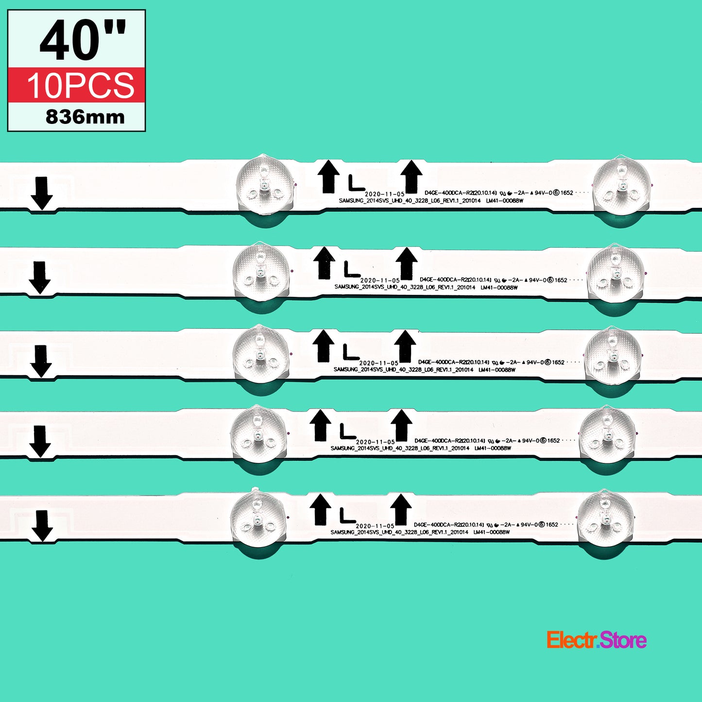 LED Backlight Strip Kits, 2014SVS_UHD_40_3228, BN96-30449A, BN96-30450A, D4GE-400DCA-R2, D4GE-400DCB-R2 (10 pcs/kit), for TV 40" 2014SVS_UHD_40 40" D4GE-400DCA-R2 D4GE-400DCB-R2 LED Backlights Samsung Electr.Store