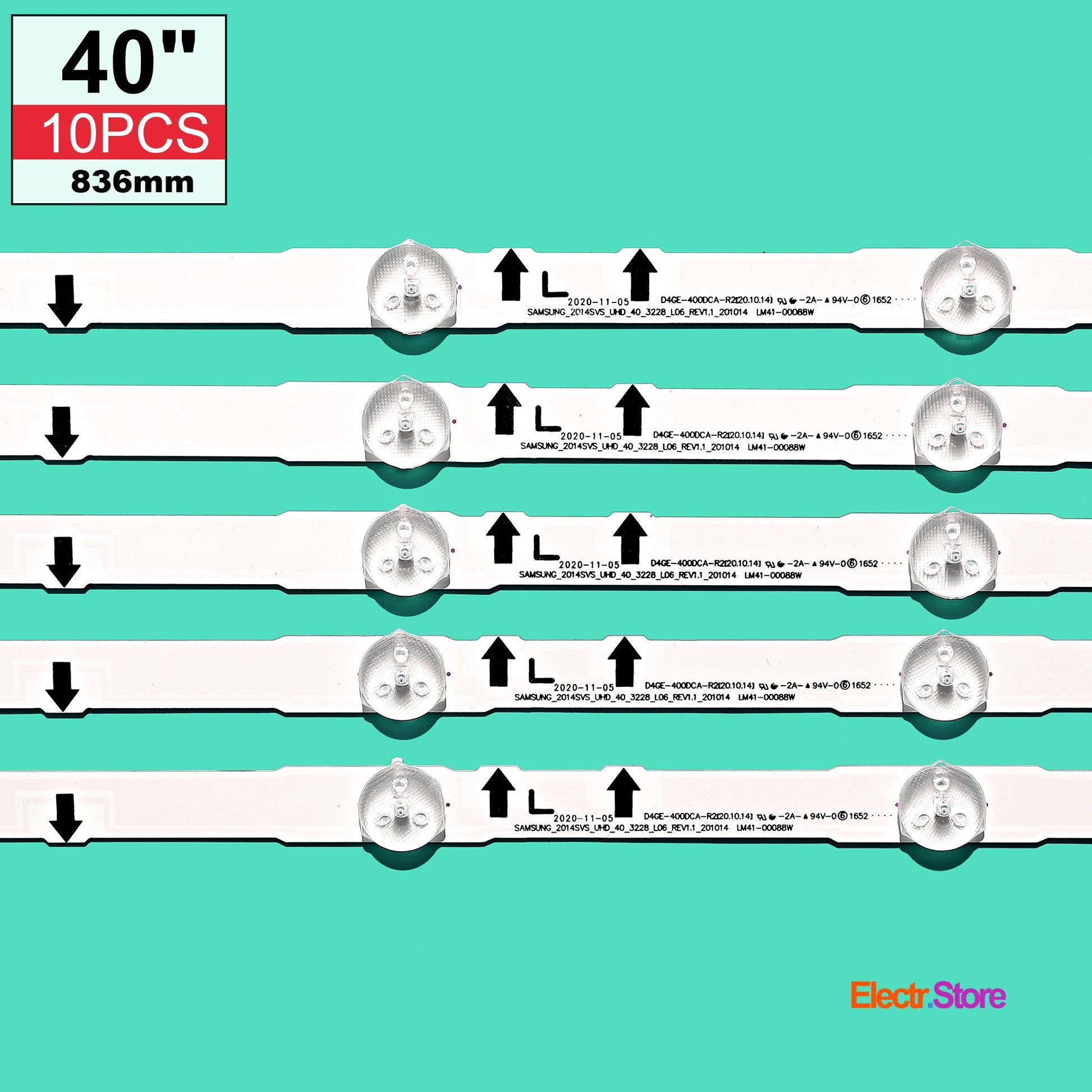 LED Backlight Strip Kits, 2014SVS_UHD_40_3228, BN96-30449A, BN96-30450A, D4GE-400DCA-R2, D4GE-400DCB-R2 (10 pcs/kit), for TV 40" PANEL: CY-GH040HGLV2H, CY-GH040HGLV3H, CY-JGJ040BGLV9H, CY-GH040CSLV1H 2014SVS_UHD_40 40" D4GE-400DCA-R2 D4GE-400DCB-R2 LED Backlights Samsung Electr.Store