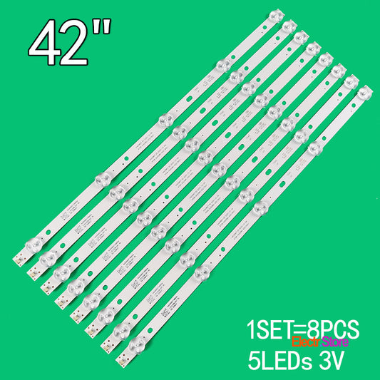 LED Backlight Strip Kits, 4708-K420WD-A3213K01, K420WD7 A3, K430WD8, K420WD9 (8 pcs/kit), for TV 42", 43" MANTA: 43LUA68L, 43LUS68L 42"43" 4708-K420WD-A3213K01 K420WD7 A3 LED Backlights Manta PANASONIC PHILIPS TCL Electr.Store