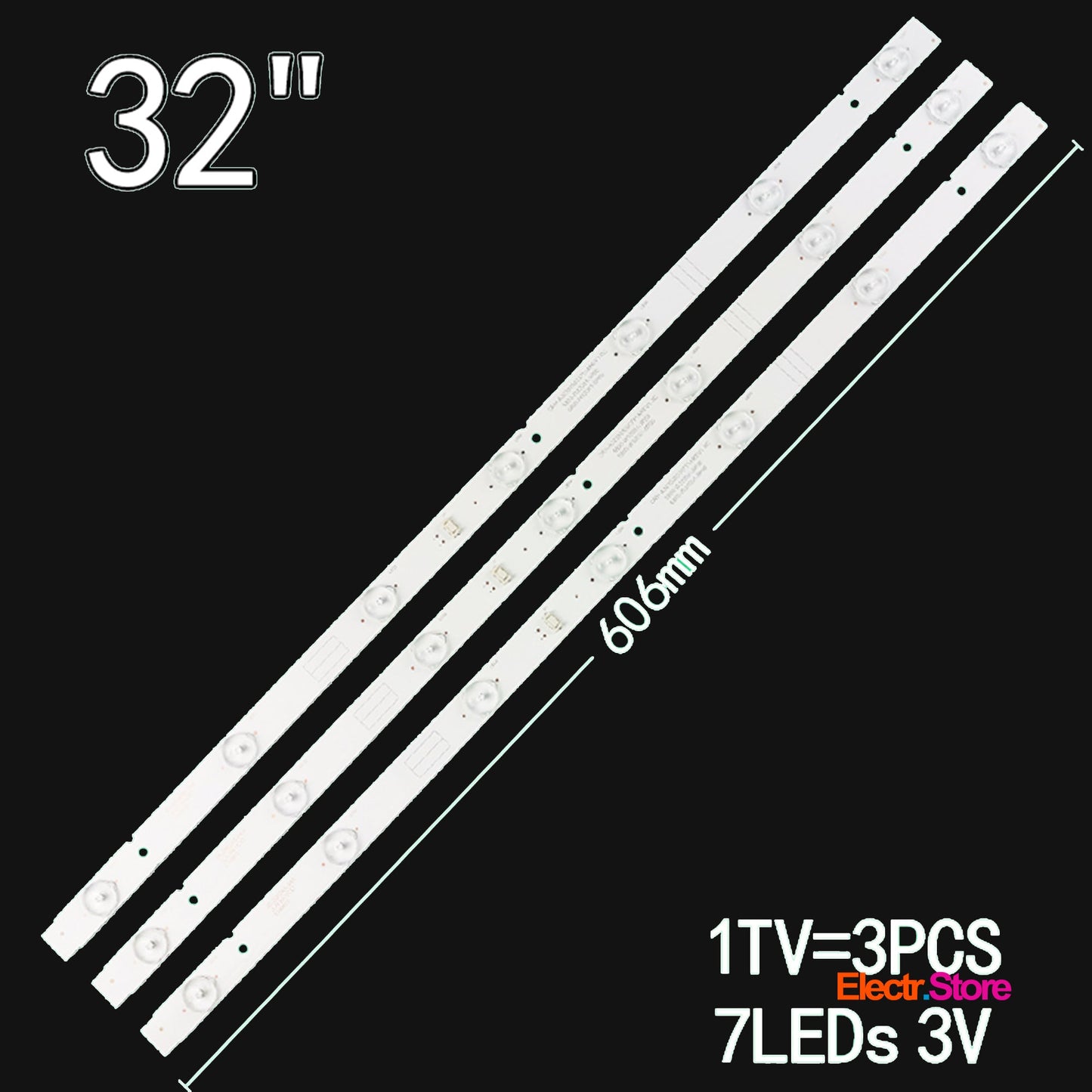 LED backlight Strip Kits, 5800-W32001-3P00, 05-20024A-04A, 606MM (3 pcs/kit), for TV 32" PANEL: LC320DXJ-SFA2 32" 5800-W32001-3P00 5800-W32001-5P00 LED Backlights Skyworth STRONG SRT Electr.Store