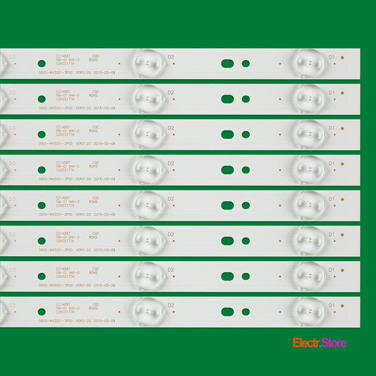 LED Backlight Strip Kits, 5800-W43001-3P00, 5800-W43001-5P00 (8 pcs/kit), for TV 42", 43" 42"43" 5800-W43001-3P00 Erisson LED Backlights Polaroid Skyworth Electr.Store