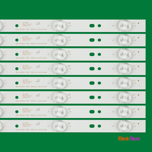 LED Backlight Strip Kits, 5800-W43001-3P00, 5800-W43001-5P00 (8 pcs/kit), for TV 42", 43" Polaroid: TQL43F4PR001 42"43" 5800-W43001-3P00 Erisson LED Backlights Polaroid Skyworth Electr.Store