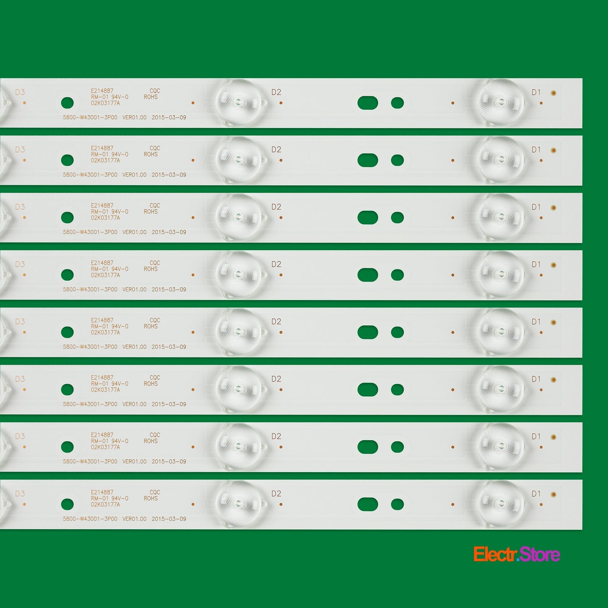 LED Backlight Strip Kits, 5800-W43001-3P00, 5800-W43001-5P00 (8 pcs/kit), for TV 42", 43" Skyworth: 43X5, 43K2, 43E3000, 43E3500, 43E6000 42"43" 5800-W43001-3P00 Erisson LED Backlights Polaroid Skyworth Electr.Store