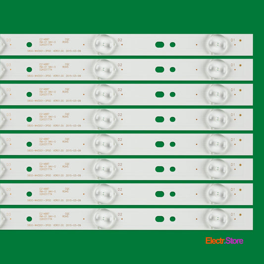 LED Backlight Strip Kits, 5800-W43001-3P00, 5800-W43001-5P00 (8 pcs/kit), for TV 42", 43" Skyworth: 43X5, 43K2, 43E3000, 43E3500, 43E6000 42"43" 5800-W43001-3P00 Erisson LED Backlights Polaroid Skyworth Electr.Store