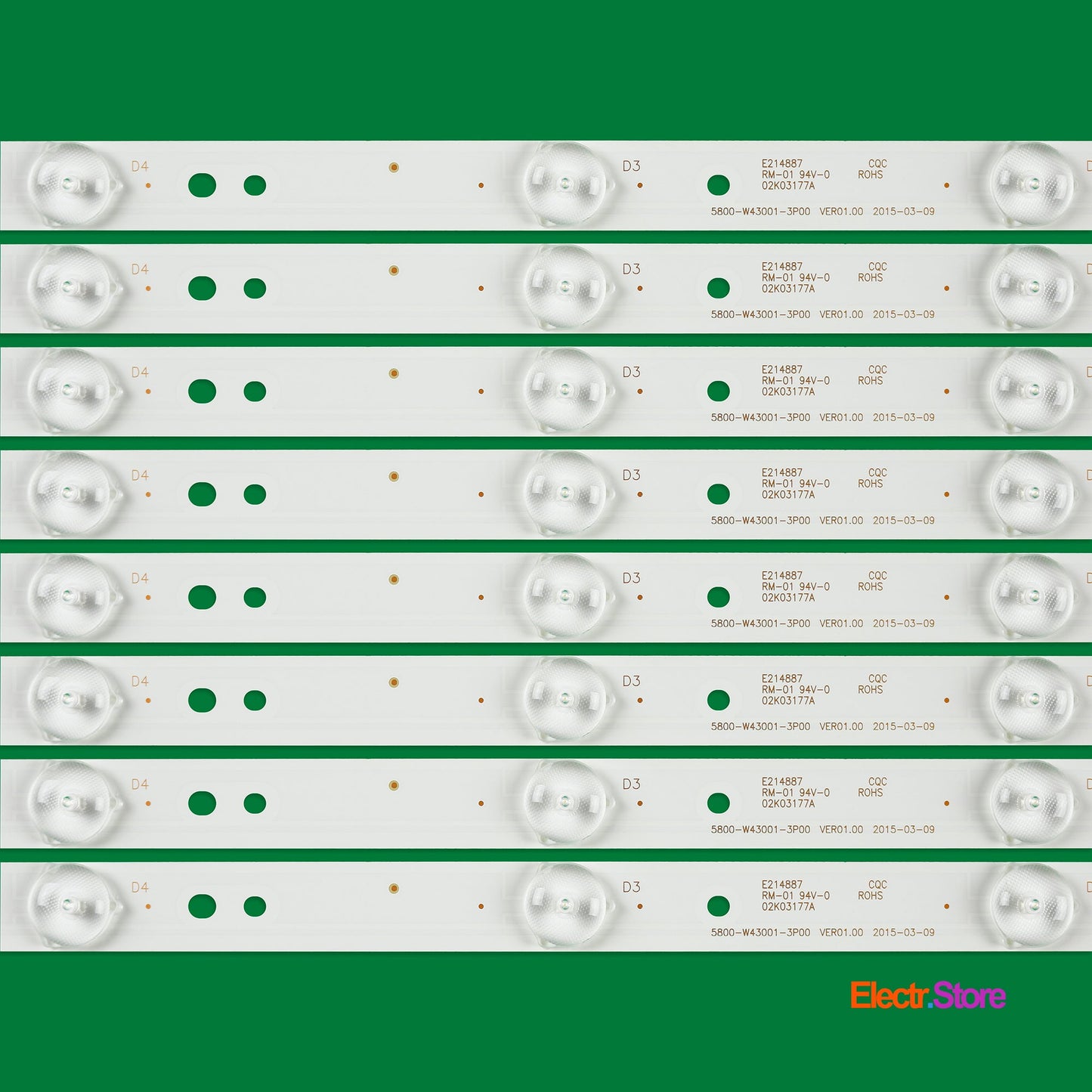 LED Backlight Strip Kits, 5800-W43001-3P00, 5800-W43001-5P00 (8 pcs/kit), for TV 42", 43" PANEL: RDL430FY 42"43" 5800-W43001-3P00 Erisson LED Backlights Polaroid Skyworth Electr.Store