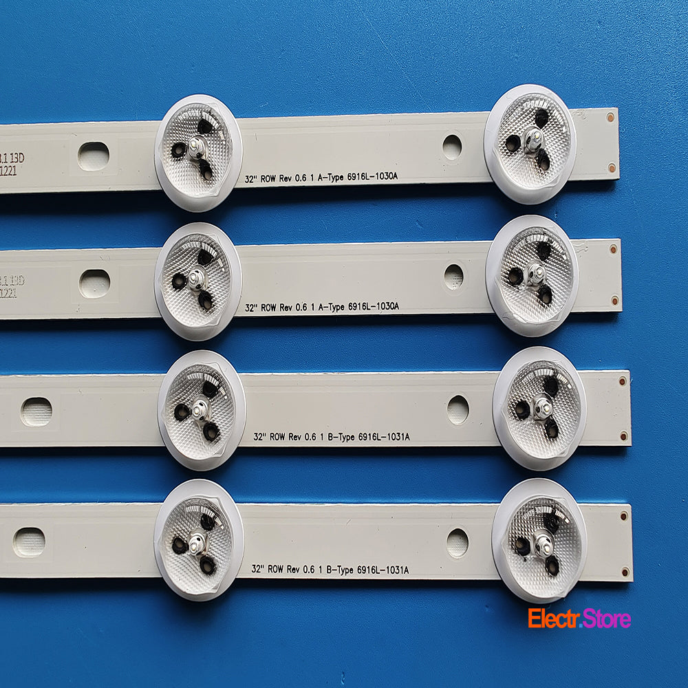 LED Backlight Strip Kits, 32" ROW REV 0.6 1_A/B-Type, 6916L-1030A/6916L-1031A, 6916L-0881A/6916L-0923A (4 pcs/kit), for TV 32" AOC: LE32D1352 32" 32" ROW 6916L-1030A 6916L-1031A AOC BLAUPUNKT LED Backlights LG PHILIPS Electr.Store
