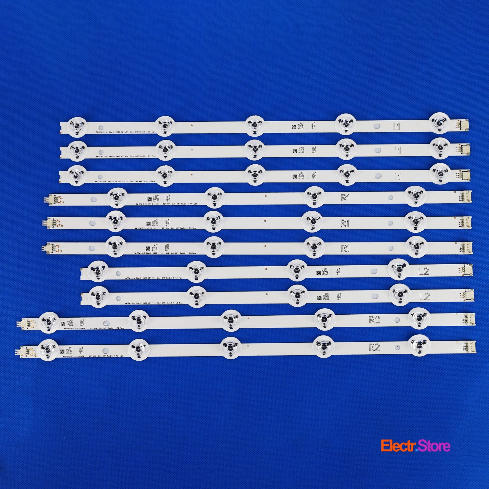 LED Backlight Strip Kits, 42" V14 slim DRT Rev.0.6 1_L1/L2/R1/R2, 6916L-1682A-1682B-1684A-1685A (10 pcs/kit), for TV 42" PANEL: LC420DUH-PGF1, LC420DUF-VGF1 42" 42" V14 slim DRT 6916L-1682A 6916L-1682B 6916L-1684A 6916L-1685A LED Backlights LG Electr.Store