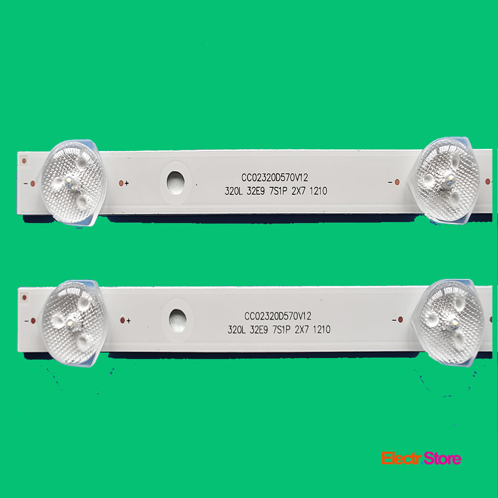 LED Backlight Strip Kits, CC02320D570V12 320L 32E9 7S1P 2X7 1210 (2 pcs/kit), for TV 32" Hi: 32HS111X 32" 320L 32E9 7S1P 2X7 1210 Akai Akira AMCV AOC CC02320D570V12 Dexp Digma FUSION Hi Hyundai LEBEN LED Backlights LEVEL Matrix ORION Proscan RCA Starwind Yuno Electr.Store