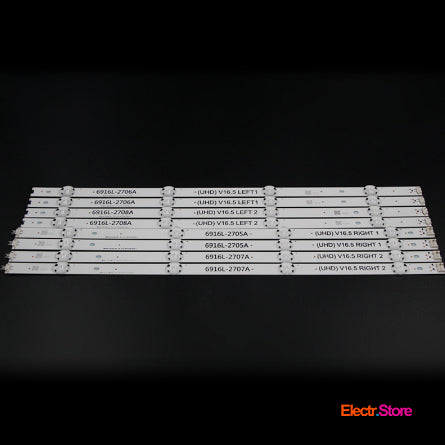 LED Backlight Strip Kits, UHD V16.5 LEFT/RIGHT, 6916L-2705A-2706A-2707A-2708A, AGF79047201, AGF79047401 (8 pcs/kit), for TV 49" LG: 49LW55S, 49LW541H, 49UH6107, 49UH6507 49" 6916L-2705A 6916L-2706A 6916L-2707A 6916L-2708A LED Backlights LG UHD V16.5 Electr.Store